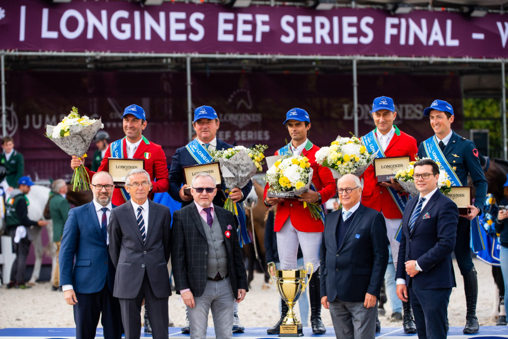ITA- PISANI - Chef d_Equipe PORRO Marco - CAMILLI - DE LUCA - BUCCI - Winners and the presenting party at the Longines EEF Jumping Nations Cup Final 2022