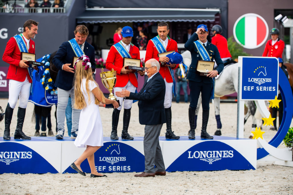 ITA- PISANI - Chef d_Equipe PORRO Marco - CAMILLI - DE LUCA - BUCCI - Winners and the presenting party at the Longines EEF Jumping Nations Cup Final 2022-2-2